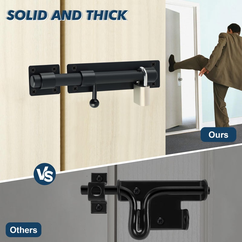 Alise 8 inch Barrel Bolt Latch,Slide Bolt Latch,Heavy Duty Solid SUS304 Stainless Steel Slide Lock for Wooden Fence,Barn Door,Interior or Outdoor Door Matte Black MS9000-B - Image 5
